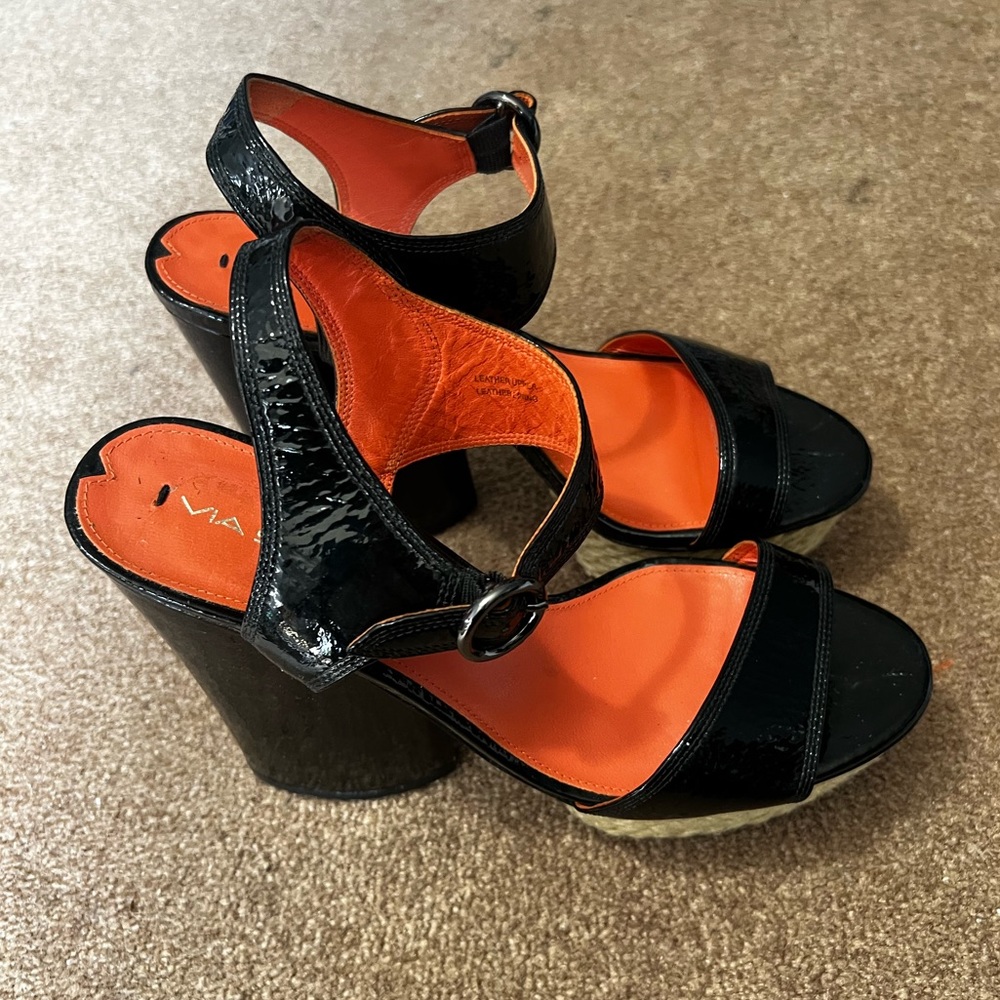 Via Spiga Black Platform Sandals Sz 8 1/2